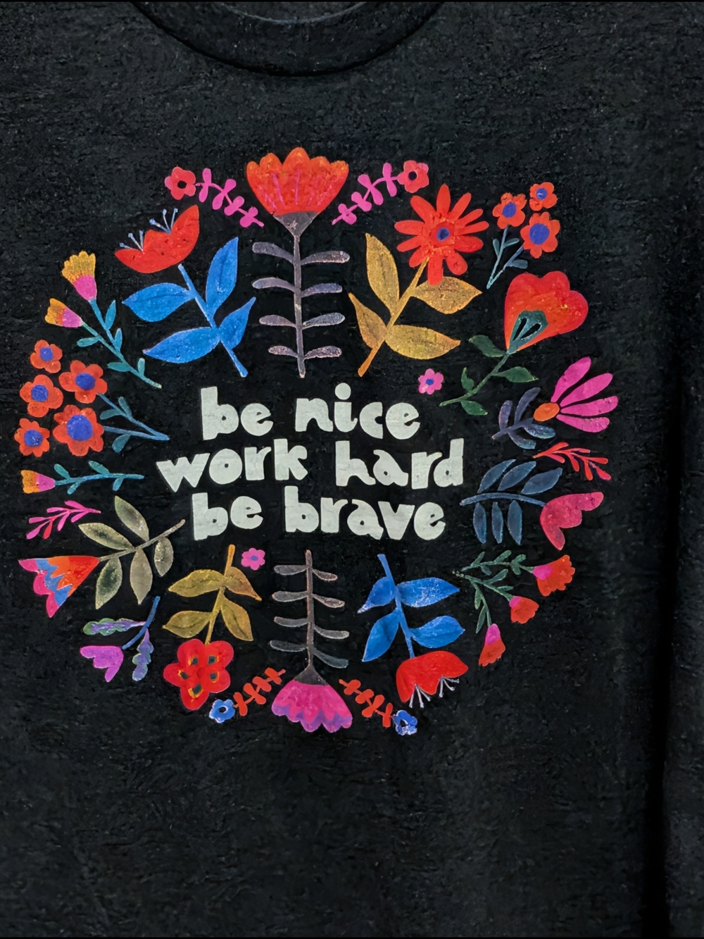 NATURAL LIFE Black Tee with Multicolor Floral Graphic - Picture 2 of 6